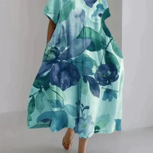 Andria - Locker geschnittenes Damenkleid mit botanischem Blumenmuster