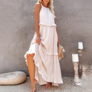Alaina - Elegantes Maxikleid ohne Ärmel mit Volants