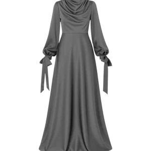 Abendkleid Elegantes Damen Kleid aus Satin - Langärmliges Maxikleid