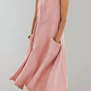 Camila - Locker sitzendes, ärmelloses Midikleid aus Baumwolle mit U-Ausschnitt und Taschendetails
