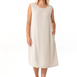 Sommerkleid  aus Leinenmix mit Taschen, Strandkleid ärmellos, locker geschnitten