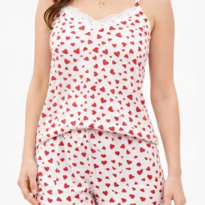 Pyjama Damen Hausanzug 2-teilig – Schlafanzug Set mit Shorts & Top, Herz-Design
