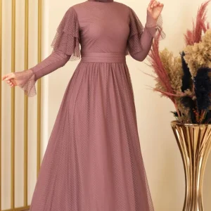 Tüllkleid Abendkleid aus gepunktetem Tüll Hijab Kleid Abiye Abaya